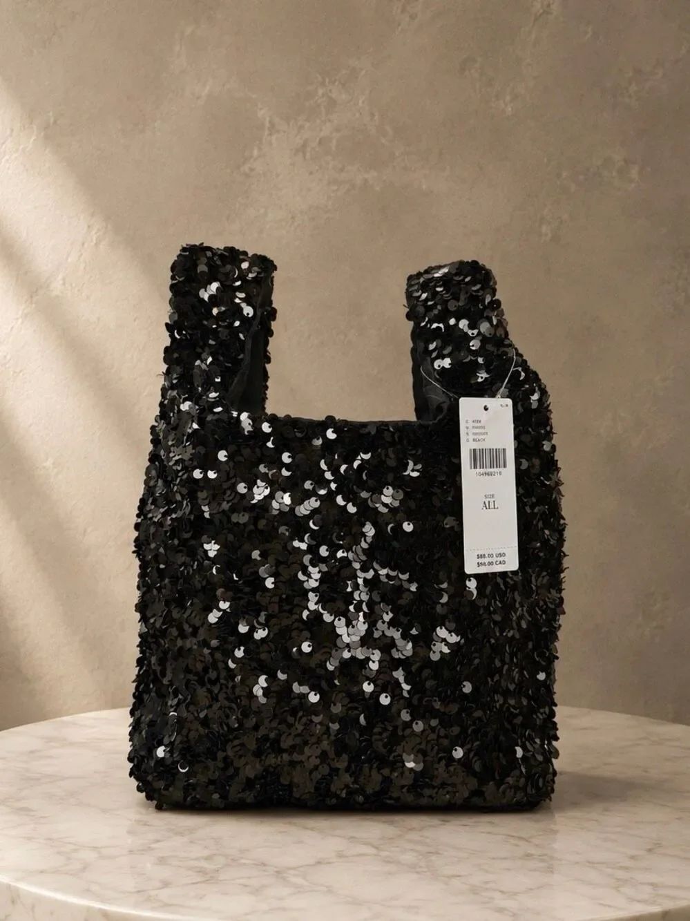 Anthropologie Paillette Sequin Mini Tote Bag Black NWT